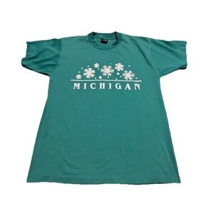 Vintage Michigan Single Stitch Tee Large T-Shirt Green USA